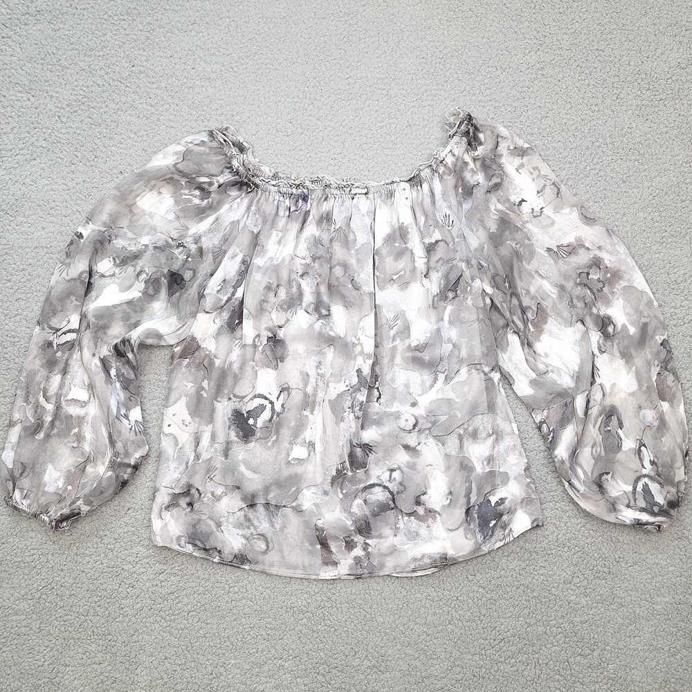 White House Black‎ Market Top Womens Large Black Gray Watercolor Off Shoulder